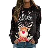 Sretan božićni ženski pulover slatka grafička duge s dugim rukavima posadu na vratu na vrhu snježne