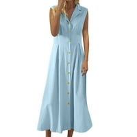Ženska modna ljeta Linijska haljina casual bez rukava, haljina na srednjim duljinama labav gumb suncobran