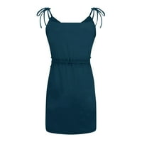 Ženska ljetna casual labava čvrsta boja Halter mini haljina sjenila, plava, xxl