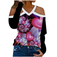 Scyoekwg Ženski vrhovi Valentinova košulja s dugim rukavima Ženske vrhove i bluze Grafički tee Trendy
