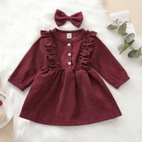 Toddler Baby Kids Girls Solid Ruckel Botton haljina princeza haljina + setovi za kosu