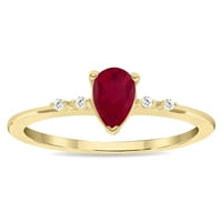 Ženski kruški rubin i dijamantski prsten za sjaj u 10k žuto zlato