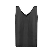 Ženska ljetna casual V-izrez Solidna svilena majica bez rukava bez rukava, crna, xxl