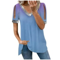 Plus veličine za žene ženski V-izrez kratki rukav gradijentni dame Bluzes Ljetne košulje za žene svijetlo