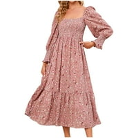 Ženska boemska cvjetna maxi haljina s dugim rukavima četvrtastog ovratnika duga haljina moda Boho Beach