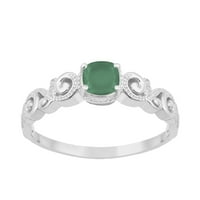 Srebrni zeleni zeleni jastuk ženski solstični zaručni prsten, 0. ct