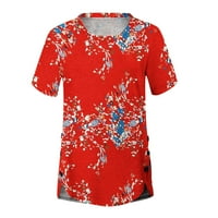 Brglopf asimetrične rubne majice za žene kratkih rukava kratkih rukava na vrhovima vrata cvjetnog tiskanog