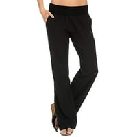 Ženski džep Jednobojno pamučno posteljina modna marka labave ležerne ravne pantalone za noge crni l