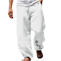 Penskeiy linen hlače muškarci Ljetni casual fassio 3D štampanje elastičnih struka ravne pantalone crne