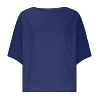 Aherbiu Plus sizene pamučne posteljine za žene scoop vrat s rukavima s majicama sa solidnim bojama