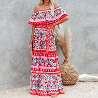 Ženski ljetni kaiševi bez kaiševa Elastičnost Maxi haljina s dugim plažom Boho cvjetne odmorene haljine