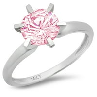 CT sjajan okrugli rez simulirani ružičasti dijamant 14k bijeli zlatni pasijans prsten sz 5.25