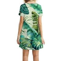Hanas ženske ljetne modne casual haljine za plažu Okrugli vrat tiskani kratki rukav cvjetni ispis labave