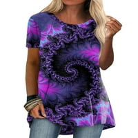Lilylll Womens Floral Print Longline Tunic Majica Ljetna kratkih rukava za bluzu TEE