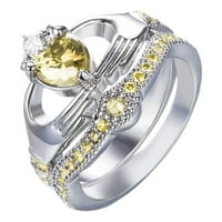 Kayannuo Povratak na čišćenje bijelog kamenog prstena Ručno rađeni luksuzni rez prsten, ručno držeći krunu nakita u obliku srca, ženski prsten za vjenčanje, vjenčani prsten za žene za žene