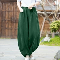 Sayhi ženske elastične pantalone za prozračice labave pamučne struke elastične duge pantalone s džepovima
