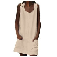 Ljetne haljine za žene bez rukava otisnuta modna mini A-line scoop haljina od vrata kaki m