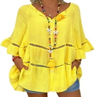 Voguele dame majica s dugim rukavima na dugim rukavima na plaži Mini haljina modna tunika žuta 5xl