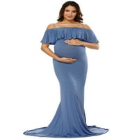 JustVH materinstvo Fotografija Trudnoća haljina od ramena ruffles maxi haljina za bebe