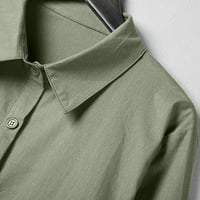 Gotyoou ženska pamučna i posteljina košulja s dugim rukavima V-izrez sa džepom Duljina koljena zelena