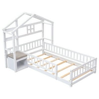 Dvodni podni krevet sa uzglavljem u obliku kuće, dvosmjerni krevet toddler Montessori Podni krevet sa