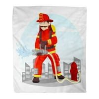 Flannel baca pokrivač vatrogasac u kacigu u blizini hidrant za prskanje vode za spašavanje meka za kauč