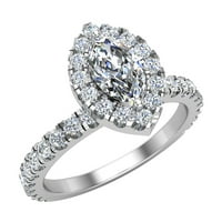 Petite zaručni prstenovi za žene Marquise Cut Halo Diamond Ring 14k bijelo zlato 1. Carat