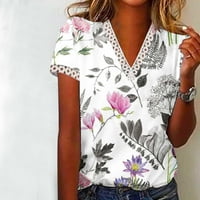 Žene ljetne vrhove Modni V-izrez Kratki rukav Ispis Ležerne prilike majice čipke V-izrez plus majice