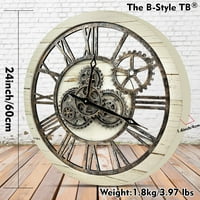 B-stil velikih stvarnih pokretnih zupčanika Zidni sat RUSTIC Retro Industrial Farmhouse Drveni sat Preveliki