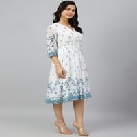 Janasya indijski ženski bijeli georgette digitalni ispis zapadne haljine