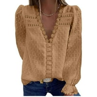 Gotyou Proljetni vrhovi ženske modne čipke bluza V-izrez Šifon čipke dugih rukava majica na dugim rukavima