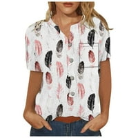 Ženski vrhovi Trendi majica kratkih rukava Henley Casual posteljina tropska labava Fit Fashion T majice