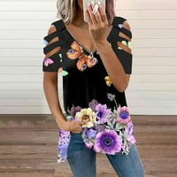 Ženske bluze Ženske modne casual v vrat patentni zatvarač tiskane majice s kratkim rukavima s kratkim