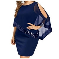 Ženske haljine okrugli dekolte casual tiskana Srednja dužina Ljetna haljina bez rukava Blue 4xl