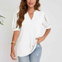 Bluze za žene modne ljetne solidne boje V-izrez Bubble rukav labavi vrhovi 2xl