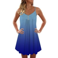 ECQKAME haljine za žene Ljeto tiskanje Casual V-izrez mini haljina bez rukava bez rukava plava l na