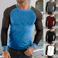 Muški posadni vrat na vrhu šivanja dugih rukava Pogledajte kroz mrežnu majicu bluza TEE gornji plavi