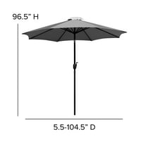Merrick Lane Bali Patio Kišobran sa bazom - 9 'siva poliester patuljastog kišobrana - 30+ UV zaštita