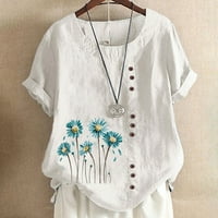 Dyegold posteljine za žene Loop Fit Cvjetni skraćenog cvjetnog ispisa Dekors Crewneck košulja Summer Casual Plus size