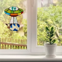 Oslikana NLO privjesak privjesak vitražnog stakla Suncatcher prozora prozora Creativna vrata Viseći