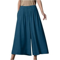 Vremenske ženske ženske hlače sa širokim nogama Baggy džepne hlače Ležerne ljetne hlače sa čvrstim reprezentacijama