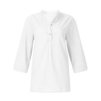 Bazyrey ženski vrhovi rukav Henley bluza ženska ležerna ljetna tunika majica bijela xl