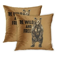 Smeđi stajaći medvjed u divljim životom, a besplatni natpis za životinjsku jastuk jastuk na poklopcu