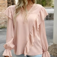 Fabiurt ženska bluza ženska majica bluza Jesen Chic V izrez dugih rukava s čistom bojom za ured, ružičasta