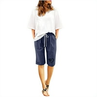 Qilakog Žene Ležerne ljetne hlače Shorts Posteljina ravna nogavovlaka elastična visoka struka Saobavi