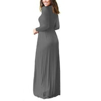 Žene dugih rukava Labavi obični maxi džepovi haljine casual duge haljine sive s