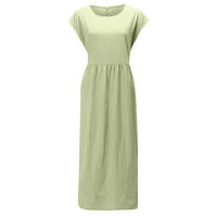 Ljetne haljine za žene srednje dužine casual čvrsti kratki rukav a-linijski okrugli izrez Dress Cleen