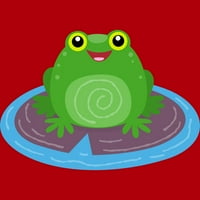 Slatka sretna zelena žaba crtana ilustracija juniora crvena grafički tee - dizajn ljudi L