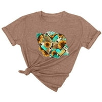 Hanas vrhovi ženske majice, suncokret i zastava i srce i srce i srce i leopard tee, okrugli vrat kratkih