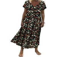 Ženska cvjetna print dugačka haljina kaftana boho ljetna plaža Sundress ljuljačka havajska haljina maxi
